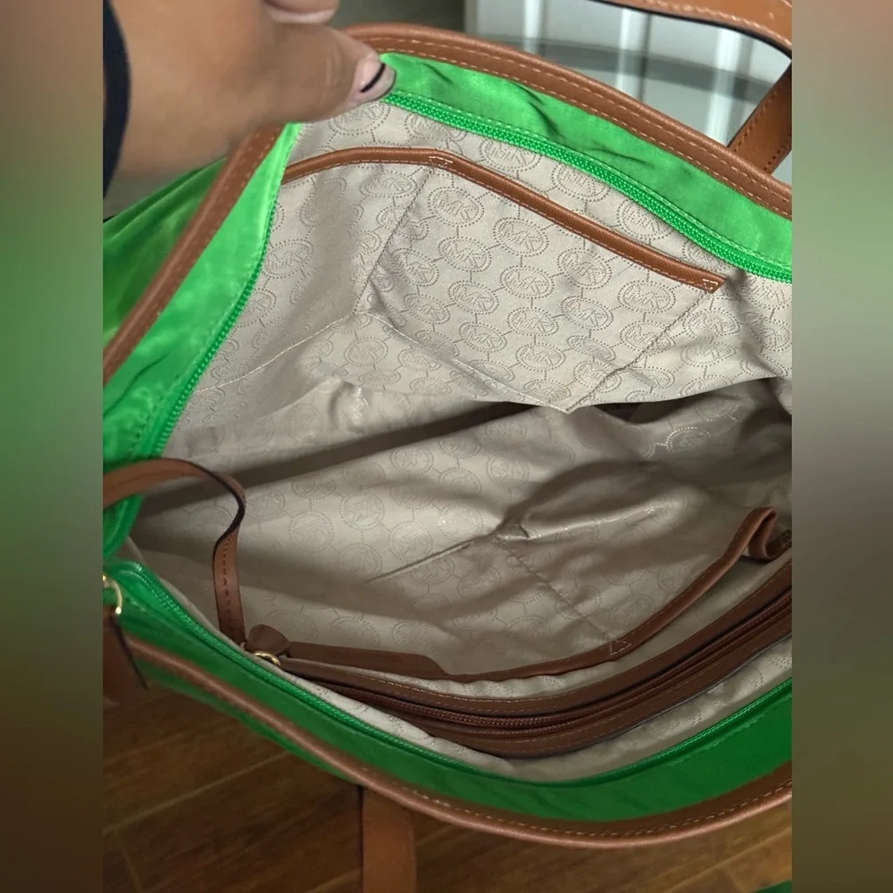 Michael Kors Green Nylon Tote | Leather Trim | Lightweight Everyday Carryall